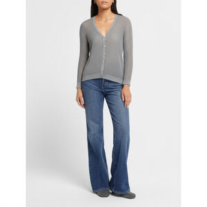 LANDS' END Cardigan Womens Size S Light Grey Open Knit Button Front Casual Chic